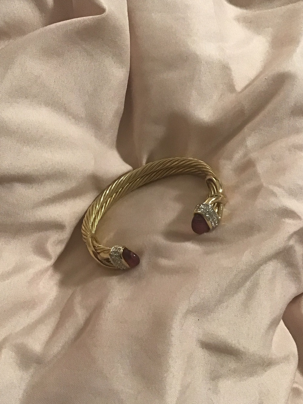 Gold-Tone Cable Cuff Bracelet with maroon and cz Stone Accents